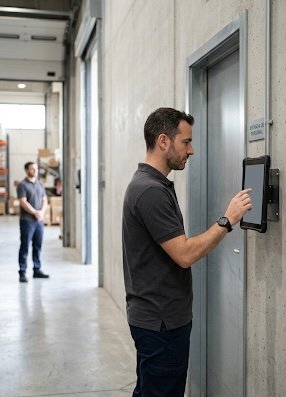 Empleado fichando su entrada en un terminal O'Clock